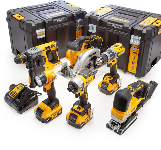 DEWALT DCK690P3T Σετ Δισκοπρίονο, Δραπανοκατσάβιδο, Παλμικό Κατσαβίδι, Πιστολέτο, Σέγα & Φακός Brushless 18V με 3 Μπαταρίες 5Ah και Θήκη
