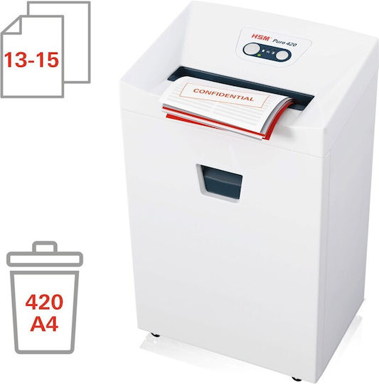 HSM Καταστροφέας Εγγράφων και CD Pure 420 4.5x30mm Strip Cut 15 Φύλλων με Κάδο 35lt