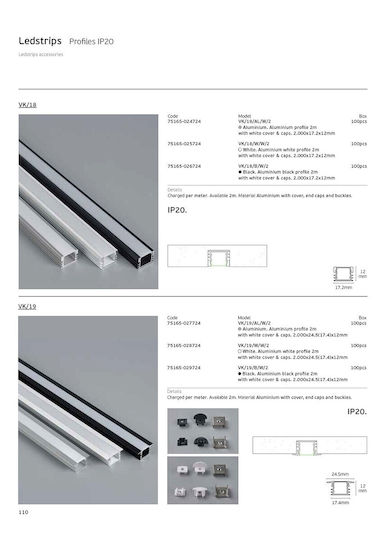 VK Lighting Profil din Aluminiu pentru Bandă LED 200cm.