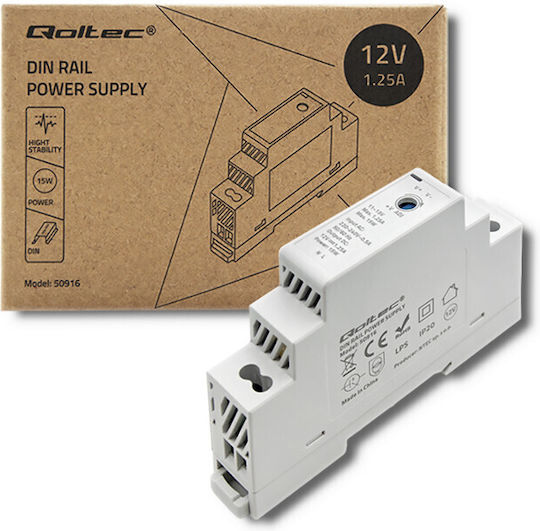 Qoltec DIN-Schienen-Netzteil mit Ausgang 12V und Leistung 15W 1.25A