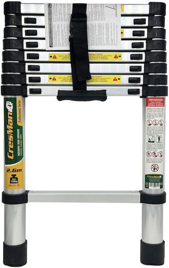Cresman Teleskopische Leiter Aluminium 9 Stufen mit maximaler Höhe 2.6m