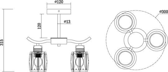 Agora Lighting Πλαφονιέρα Οροφής Χρυσή με Ντουί E27 με Κρύσταλλα