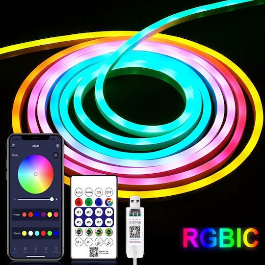 Rixme Αδιάβροχη Ταινία LED 5V RGB Φως 5m με Τηλεχειριστήριο