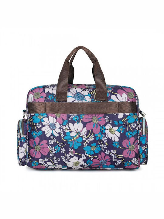 Miss Lulu Large Capacity Travel Bag 40 Cm 11.5 Cm 28 Cmwith Multiple Zippered Pockets Flower Print Perfect Daily Use Navy