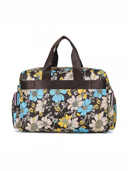 Miss Lulu Large Capacity Travel Bag 40 Cm 11.5 Cm 28 Cmwith Multiple Zippered Pockets Flower Print Perfect Daily Use Brown