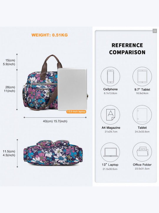 Miss Lulu Large Capacity Travel Bag 40 Cm 11.5 Cm 28 Cmwith Multiple Zippered Pockets Flower Print Perfect Daily Use Navy