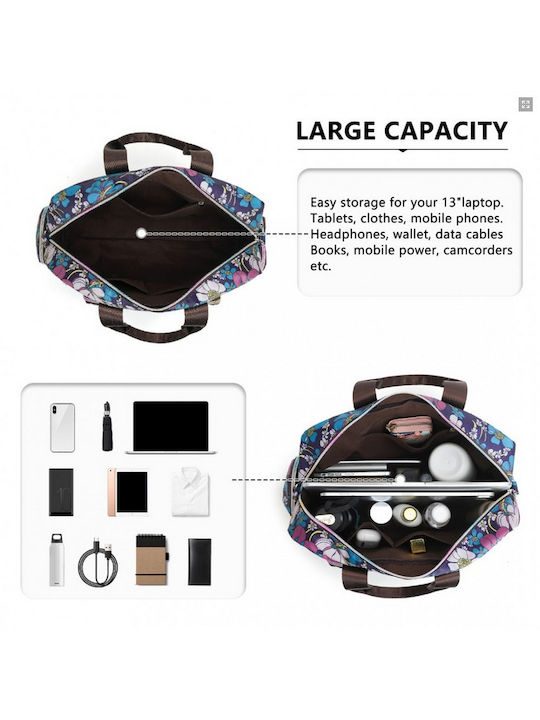 Miss Lulu Large Capacity Travel Bag 40 Cm 11.5 Cm 28 Cmwith Multiple Zippered Pockets Flower Print Perfect Daily Use Navy
