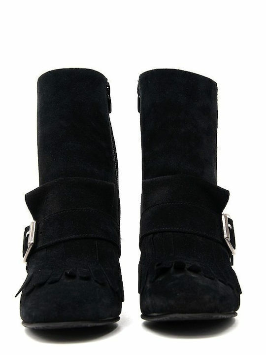 Suede Women's Ankle Boots with High Heel Black