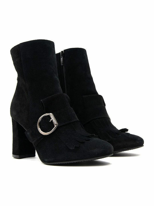 Suede Women's Ankle Boots with High Heel Black