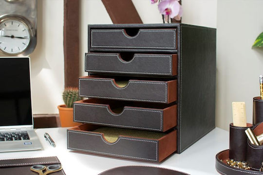 Osco Leather Desktop Drawer 5 Number of Spit 25.5x34x31cm Brown