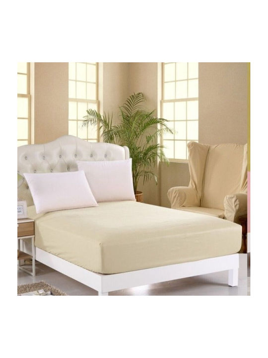 Pucioasa Cearșaf King Size cu Elastic 180x200+25cm. Cremă
