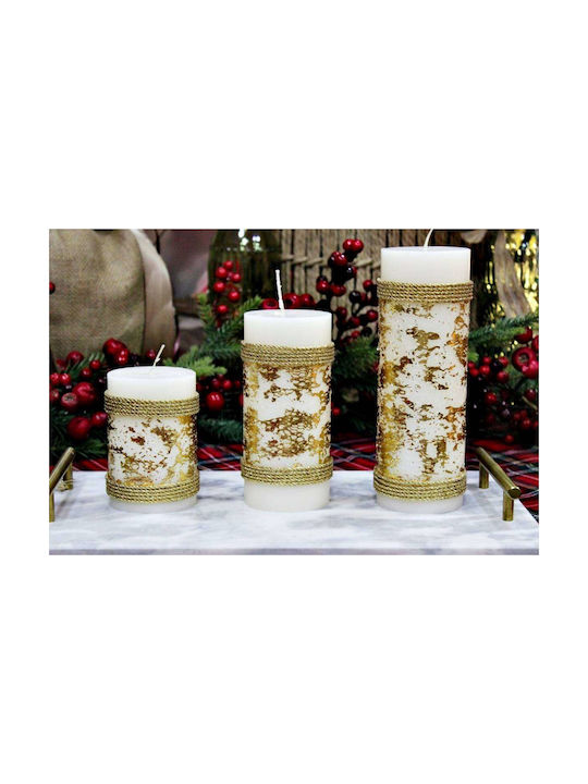 Scented Candle 6.5 X 15 Cm Gold Cord Gold Leaves