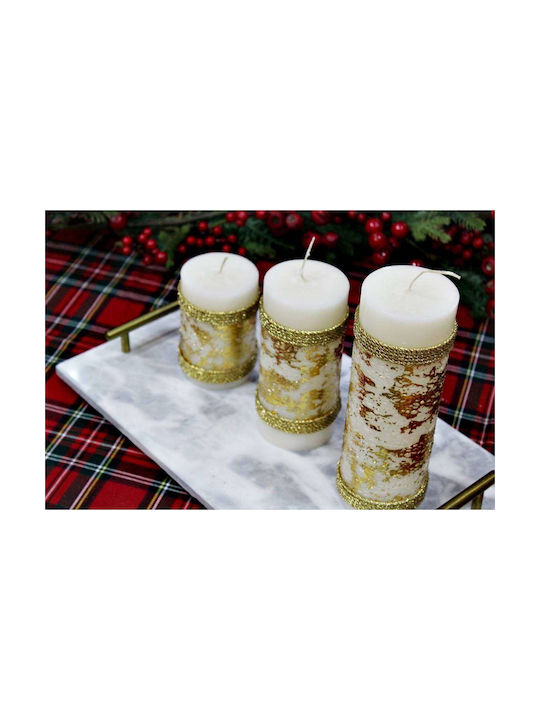 Scented Candle 6.5 X 15 Cm Gold Cord Gold Leaves