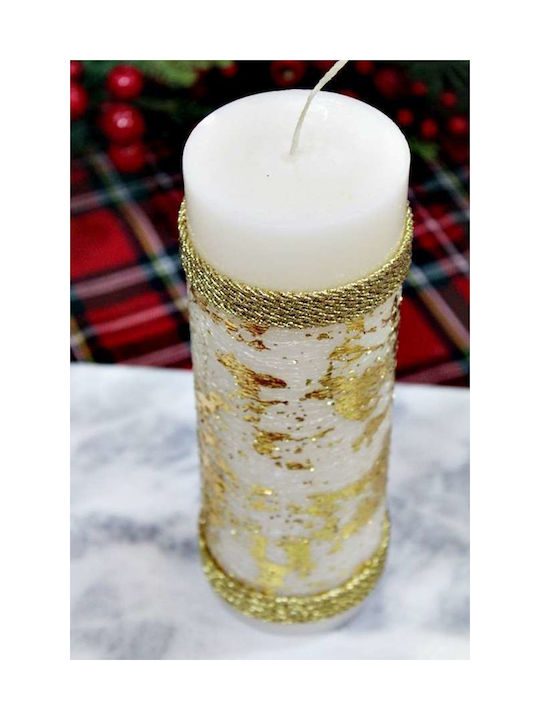 Scented Candle 6.5 X 20 Cm Gold Cord Gold Leaves