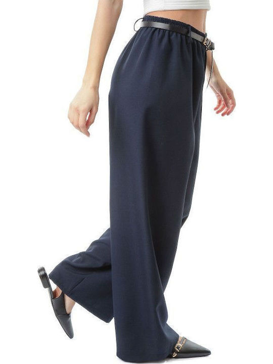 Blue Wide-Leg Trousers with Belt