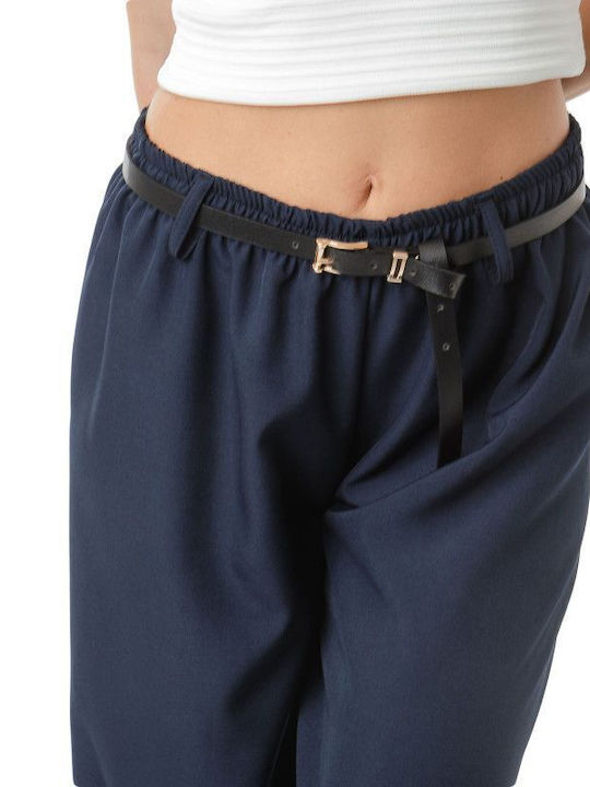 Blue Wide-Leg Trousers with Belt