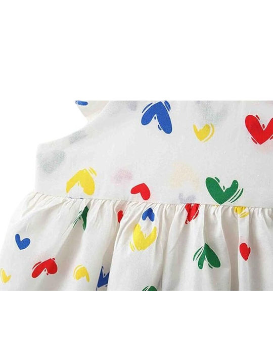 Kinderkleid Ärmellos White, Multicolored Hearts