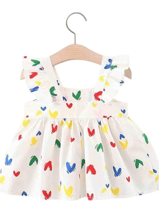 Kinderkleid Ärmellos White, Multicolored Hearts