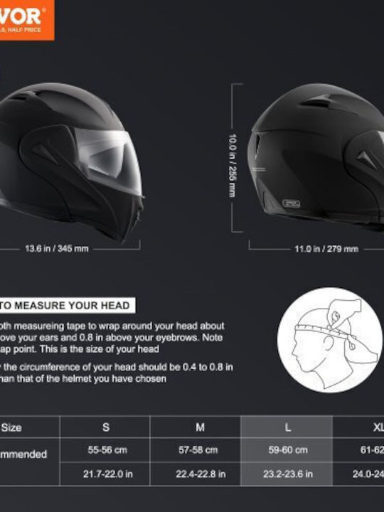 Vevor Κράνος Μηχανής Motocross ECE 22.06 1510gr με Sunvisor