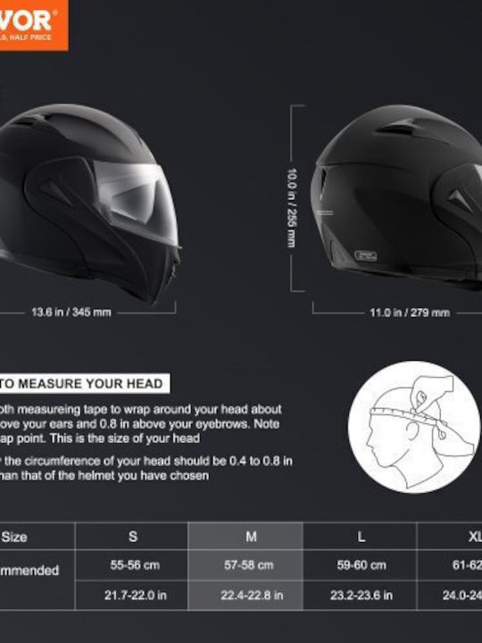 Vevor Motorcycle Helmet Motocross ECE 22.06 1510gr with Sunvisor