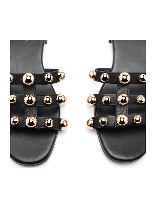 Leder Flache Sandalen für Damen in Schwarz Farbe