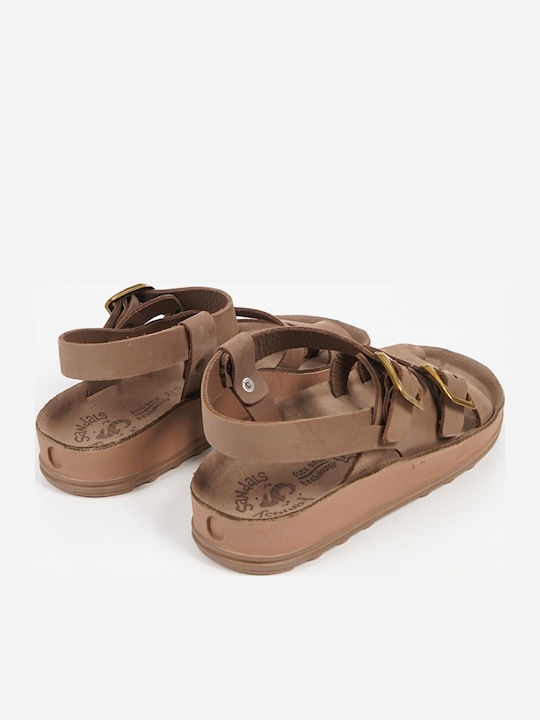 Leather Women's Flat Sandals Anatomic in Brown Color
