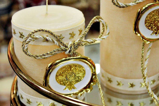 Gerakis The translated Liquid template in German language: Weihnachtskerzen & Kerzenständer Kerze Gold 10x8cm.