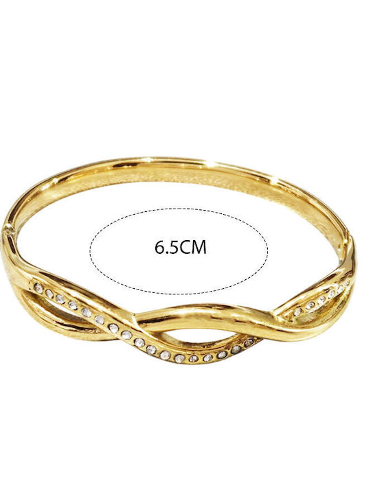 Women's Bracelet Handcuffs Stainless Steel Gold Plated with Zircon 6.5cm