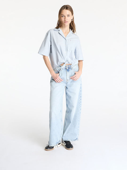 Tommy Jeans Crop Linen Shortsleeve Shirt Blue