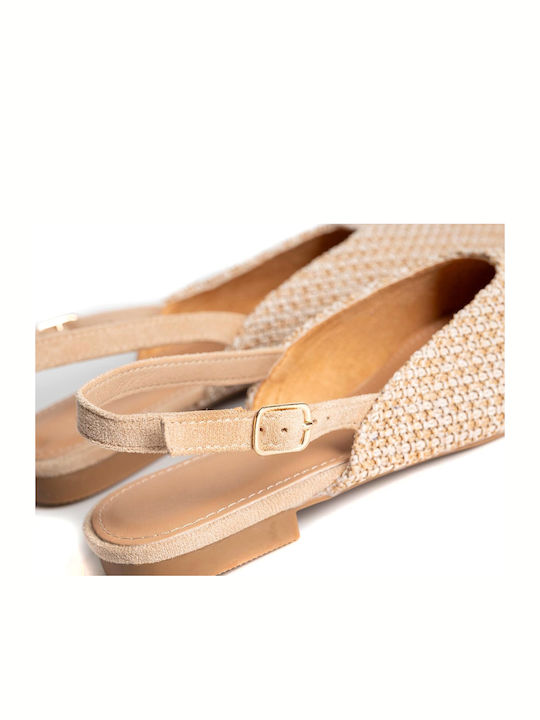 Damen Ballerinas Slingback mit Riemen in Beige Farbe