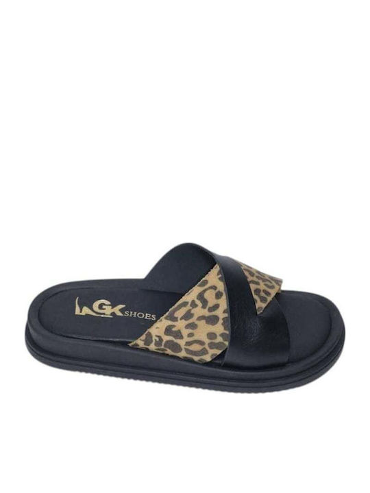 Leather Women's Flat Sandals in Black Color