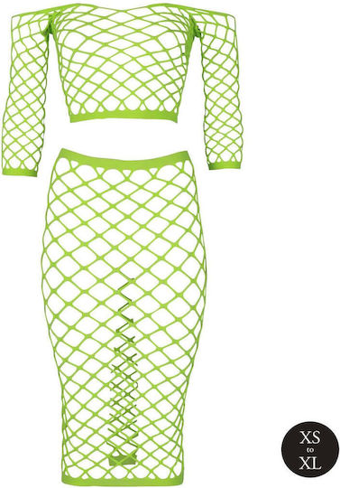 Langärmliges Crop-Top und langer Rock Grün XS XL