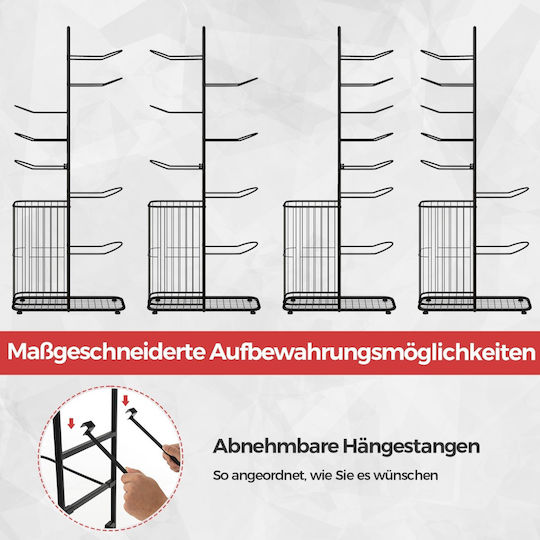 Costway 7-Tier Ball Storage Rack with Removable Hanging Rods & Storage Basket 59 X 24 X 147 Cm Black Fh10109