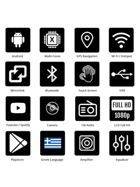 Booma Auto-Audiosystem für Fiat Vollrück 2016> mit A/C (Bluetooth/USB/WiFi/GPS/Apple-Carplay/Android-Auto) mit Touchscreen 9"