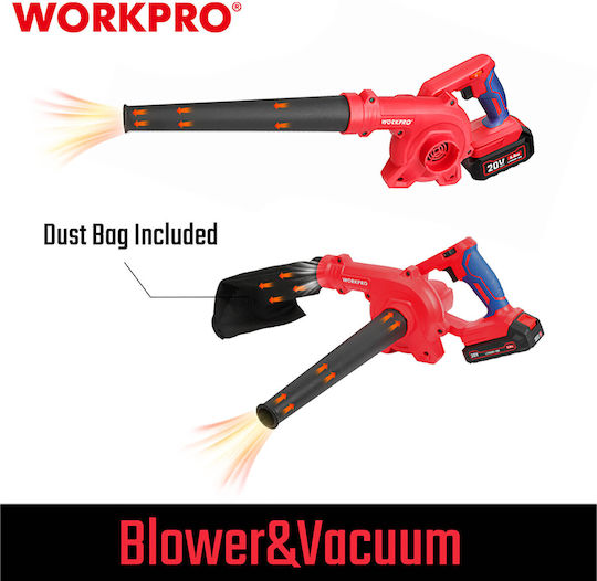 WorkPro Suflantă / Aspirator de Mână Cu Baterie 20V Solo cu Reglare a Intensității