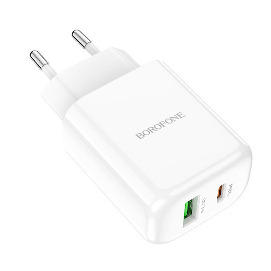 Borofone Wireless Charger With USB-A Output Port And USB-C Output Port 20W Power Delivery Quick Charge 2.0 White BN4