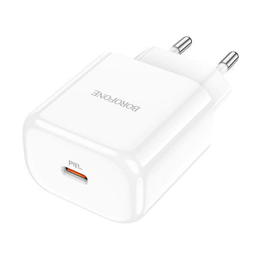 Borofone Charger Without Cable with USB-C Port 20W Power Delivery / Quick Charge 3.0 Whites (BN3)
