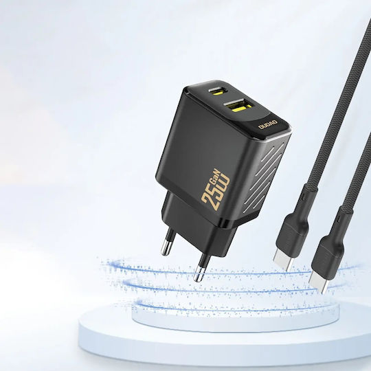 Dudao Φορτιστής Χωρίς Καλώδιο GaN με Θύρα USB-A και Θύρα USB-C 25W Power Delivery Μαύρος (A26T)