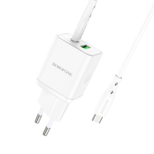 Borofone Charger with USB-A Port and USB-C Port and Cable USB-C - USB-C 20W Power Delivery Whites (BN7)