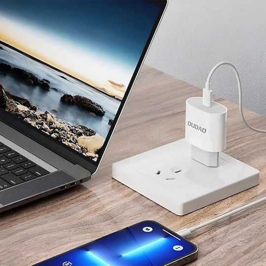 Dudao Φορτιστής με Θύρα USB-C και Καλώδιο USB-C - USB-C 20W Power Delivery Λευκός (A14EUC)