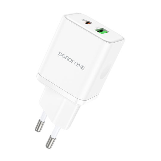 Borofone Charger Without Cable with USB-A Port and USB-C Port 20W Power Delivery / Quick Charge 3.0 Whites (BN7)