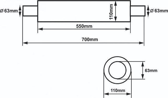 Slide Auspuff Ende 304SS 63,5 mm 550 mm