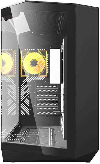 Darkflash DY470 (+fans & gpu bracket) Gaming Middle Tower Carcasă Calculator cu Fereastră Laterală și Iluminare RGB Negru