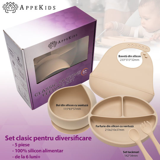 AppeKids Set Essgeschirr aus Silikon Beige 5Stück