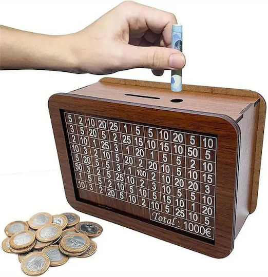 Kakeibo Box Japanese Wooden Retro Piggy Bank Savings 1000€ Brown