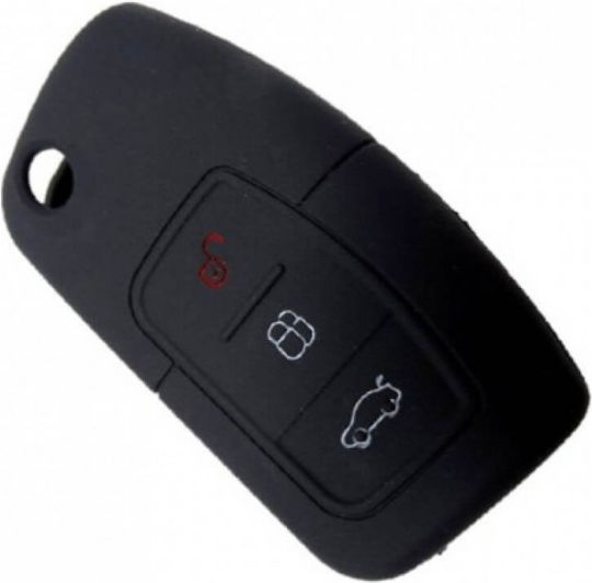 Silicone Car Key Cover Case with 3 Buttons for Ford Black