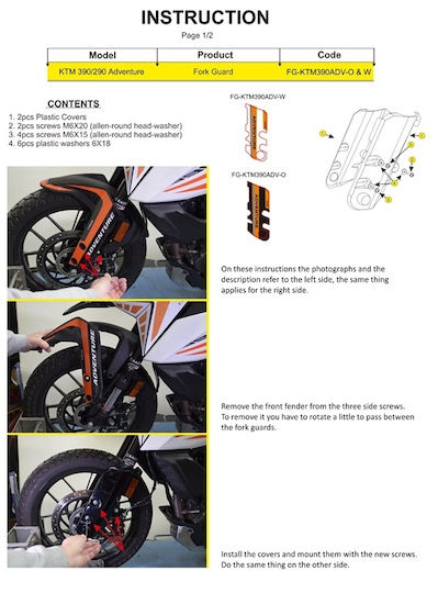 C-Racer Protecții ax furcă motocicletă KTM 390 Aventură Alb