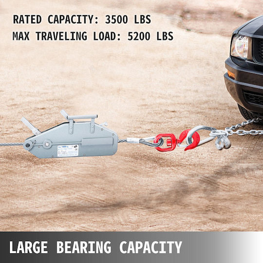 Vevor 1600 Kg Horizontal Manual Winch 20 M Cable Length Steel Cable