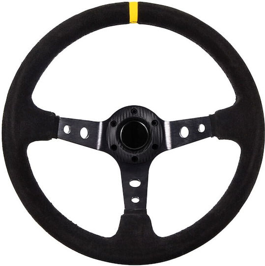 Autoline Suet Three Spoke Car Steering Wheel with 35cm Diameter Yellow/Black
