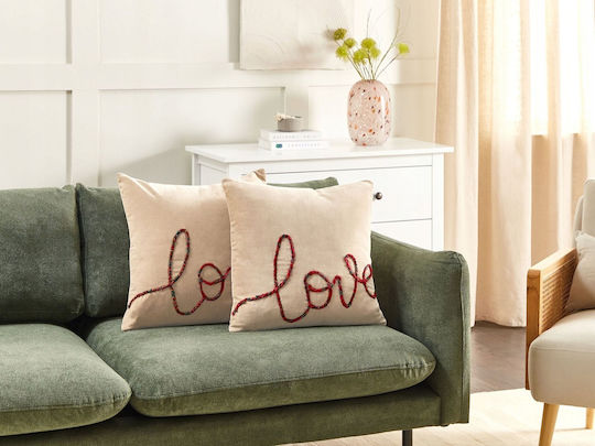 Set 2 Cushions Embroidery Cotton Beige Lumarko 45 x 45 Cm